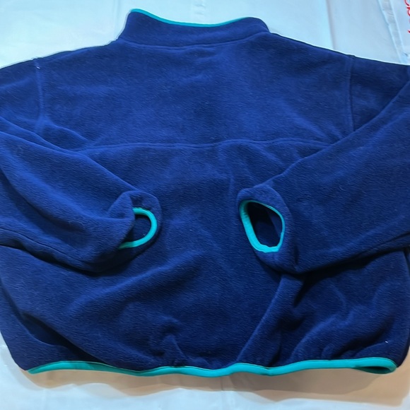 LL Bean BLUE FLEECE jacket aqua trim PULLOVER 4 snap neck, Mens 2XL side pockets - Picture 13 of 15
